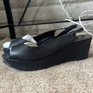 Black Leather Wedges